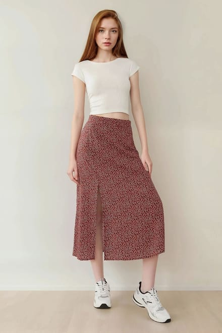 Bloemige Hoge Taille Midi Rok