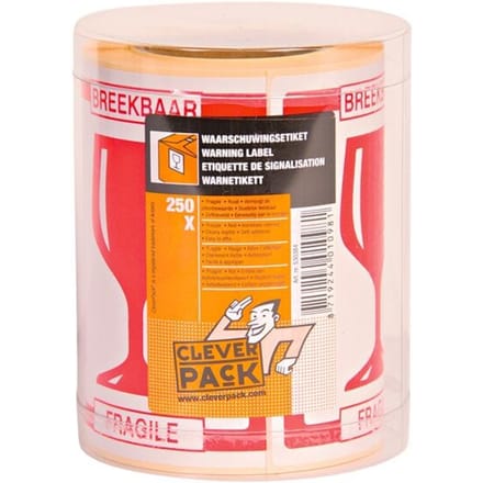 Etiket CleverPack - tekst breekbaar 80x100mm rood - 1 rol a 250 stuks