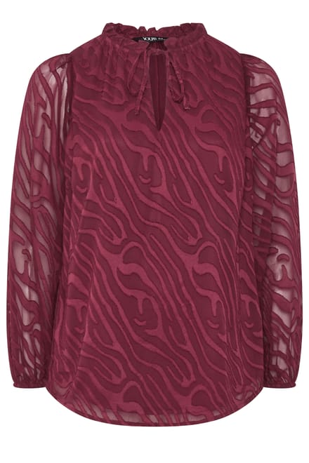 Yours Curve Rode Blouse Met Ruchekraag En Abstracte Textuur Size 42