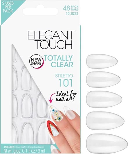 Elegant Touch Kunstnagels Totally Clear Stiletto 101 48 stuks+grote lijm
