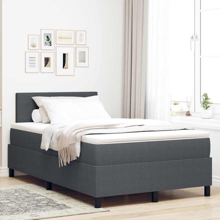 vidaXL - LED - Box - Spring - Bed - Donkergrijs - en - Wit - 120 - x - 190 - cm