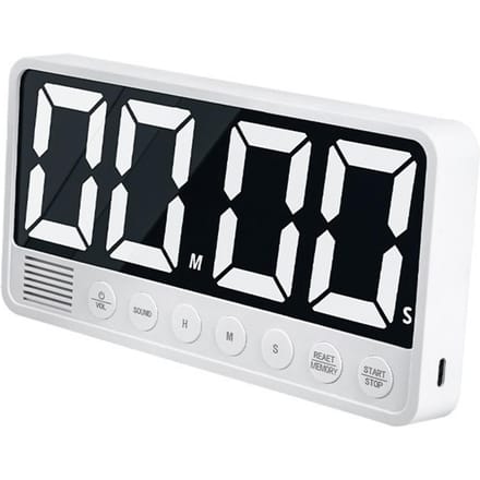 Minuteur LED Compte à rebours Grand Écran 99H 59Min 6 Alarmes Volume 3 Mémoires Chargement Type C Blanc blanc