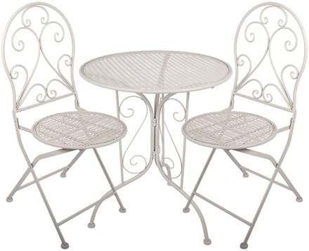 Clayre & Eef Bistroset Bistrotafel Bistrostoel 3-delig Ø 60x70 / 39x39x94 cm Wit Metaal