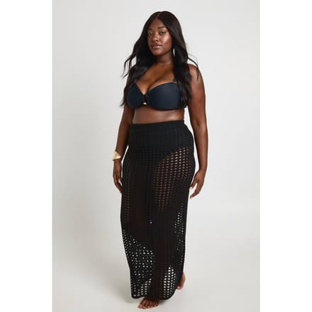 boohoo Dames Plus Gehaakte Gebreide Maxi Rok | Zwart | Maat: 44