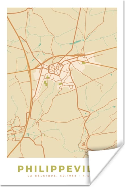 Poster Stadskaart - Plattegrond - Philippeville - Vintage - Kaart - 60x90 cm