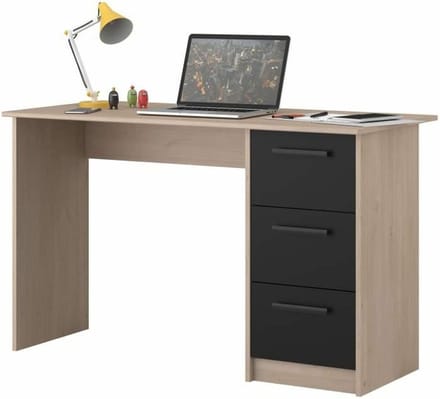 Bureau Infino met 3 lades - eik/zwart - Parisot - Bureau - Zwart - Spaanplaat
