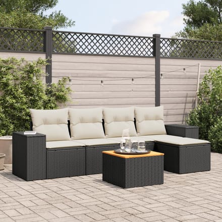 vidaXL - 6-delige - Loungeset - met - kussens - poly - rattan - zwart