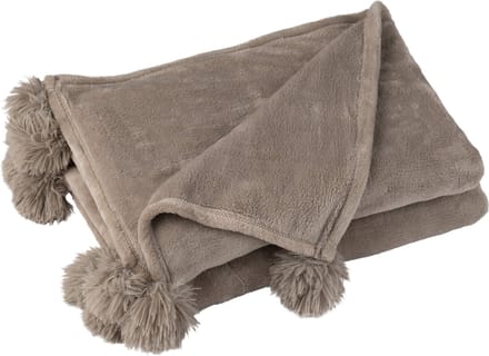 J-Line plaid Pompom - polyester - taupe - 170 x 130 cm