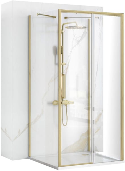 Rea Rapid Slide - Wandgemonteerde Douchecabine - Geborsteld Goud - 100X100 Vierkant - 100X100X195Cm