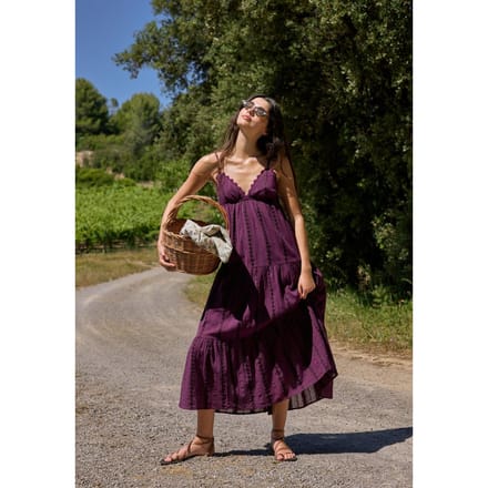 Stradivarius Lange, vloeiende jurk met open rug  Purper M