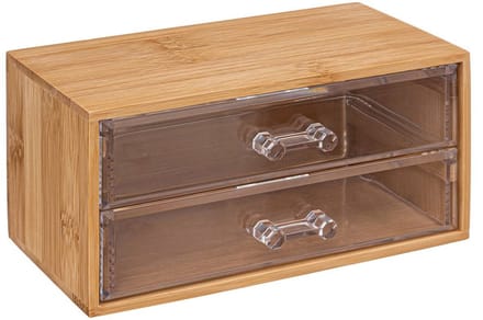 5Five bureau organizer - 2 lades - 19 x 12 cm - bamboe/kunststof - kantoor/hobby opbergen