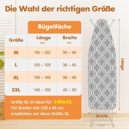 Strijkplankovertrek 140 x 45 cm met 3 Lagen voor Sneller Strijken