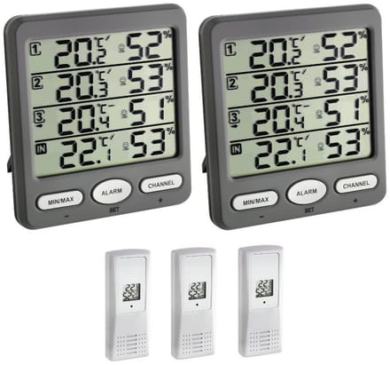 Draadloze Thermo-Hygrometer Set: Binnen- en Buitentemperatuur & Vochtigheid Met 2 Displays