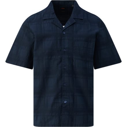 Donkerblauw geruite doorknoop polo BOSS Orange Rayer reverskraag