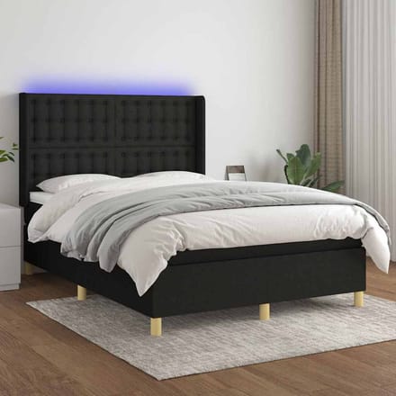 vidaXL - Boxspring - met - matras - en - LED - stof - zwart - 140x200 - cm