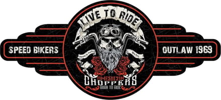 Signs-USA - Shield long - Live to Ride - Wandbord - 70 x 32 cm