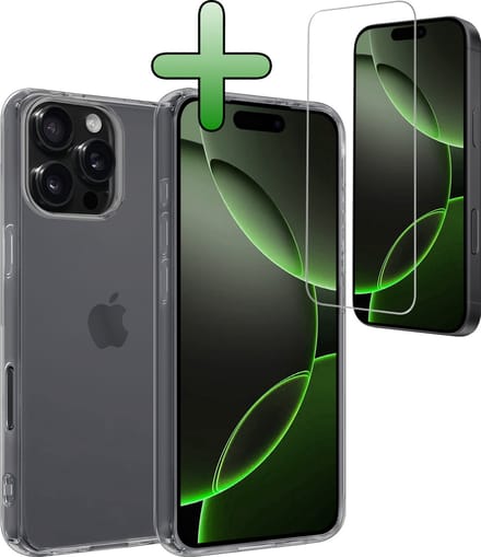 Hoesje Met Screenprotector - Geschikt voor Apple iPhone 16 Pro Max - Sterk & Shockproof - Back Cover - Siliconen Case - Telefoon Hoes - Transparant