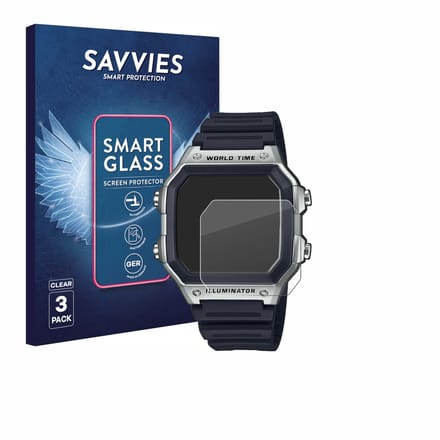 3 Stuks Savvies Screenprotector - geschikt voor Casio AE-1200WH - beschermfolie glas transparant