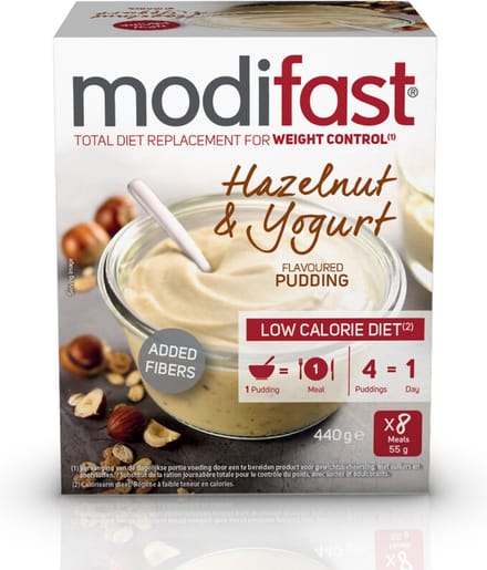 Modifast Weight Control Pudding Yoghurt Hazelnoot - 2 x 8 x 55 gr - Voordeelverpakking