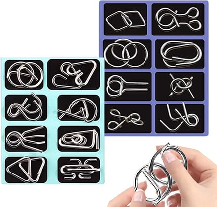Metaaldraad Puzzelset - Hersenbrekers - Probleemoplossing - 16 Delige Ontgrendeling - 16 x 16 x 4 cm