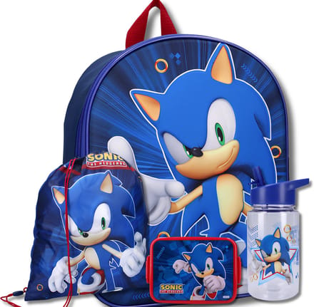 Sonic Schooltas Set Jongens 4-Delig – 3D Rugzak, Gymtas, Lunchbox & Drinkfles