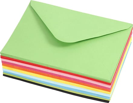 Gekleurde Enveloppen, afmeting envelop 11,5x16 cm, 80 gr, diverse kleuren, 10x10 stuk