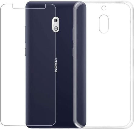 Silicone hoesje transparant met 2 Pack Tempered glas Screen Protector Geschikt voor: Nokia 2.1