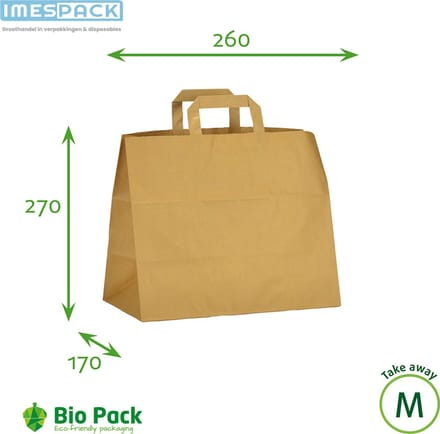 Draagtas papier - 50 stuk - Middel - Bruin - Kraft - 26+17x27cm - IMES