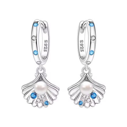 Oorbellen schelp - dames - zirkonia - blauw