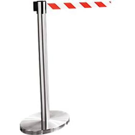 Afzetpaal met trekband chroom, trekband rood/wit