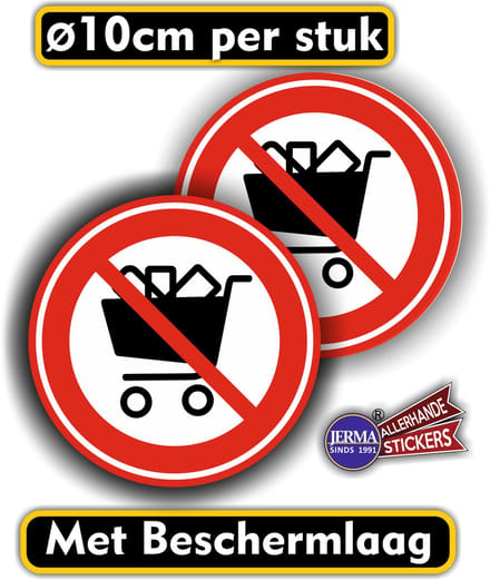 Jerma - Winkelwagens verboden - Sticker - set 2 st - Ø 10 cm - Weerbestendig - Zelfklevend
