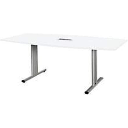 Schäfer Shop Select Vergadertafel Planova, bootvorm incl. netbox, 2000 x 1000/800 mm, wit, accentlijst blank aluminium