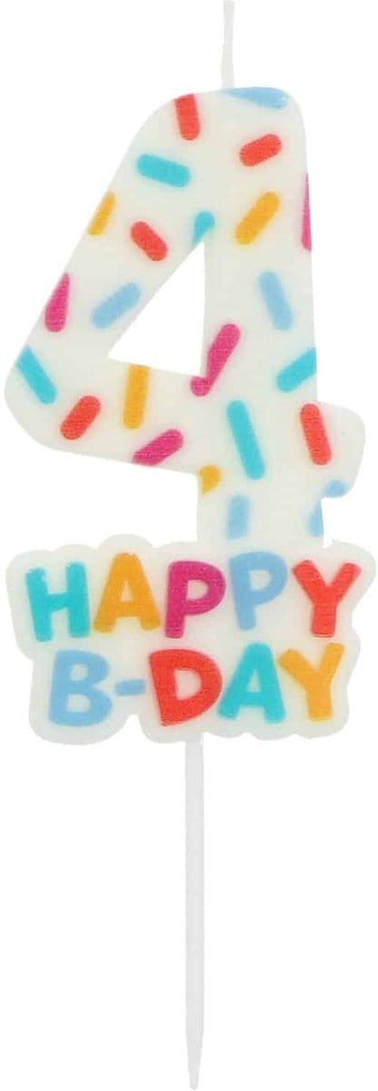 Folat - Kaars cozy sprinkles cijfer 4 - 7 cm