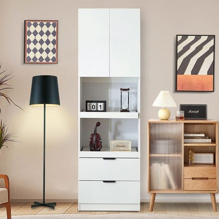 Armoire de cuisine - MUVOE - 200 cm - 2 portes - 2 tiroirs - Blanc mat