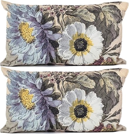 Anna's collection buitenkussen bloem - 2x - Creme/wit - 30 x 50 cm - Water en UV bestendig