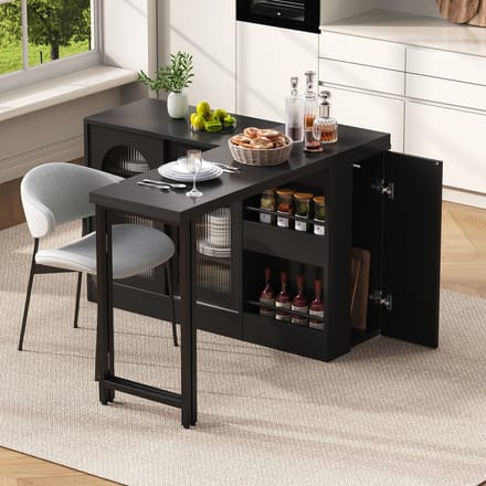 REDOM Uitschuifbare Eettafel 121 cm - 360° Draaibaar Blad - Inklapbaar & Ruimtebesparend - Moderne Eetkamertafel met Opbergruimte - MDF en Metaal - Zwart