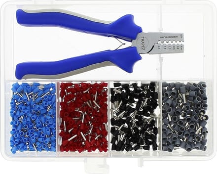 KLEMKO Assortiment geïsoleerde adereindhulzen 0,5-2,5 mm2 en krimptang, Stand