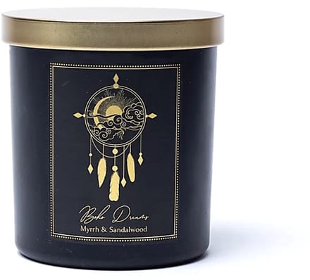 Manifestatiekaars Boho Dreams in glas met deksel - Myrrh & Sandalwood