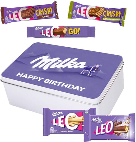 Milka Leo Mix Collection Box "Happy Birthday" - Leo White, Melk, Go, Crispy Choco & Crispy Hazelnut - 689g