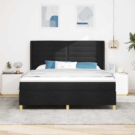 vidaXL - Boxspring - bed - met - matras - met - hoofdeinde - Zwart - 180 - x - 200 - cm - Stof