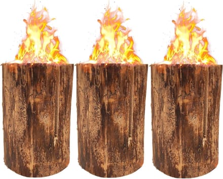 Boomfakkel Set - Houtvuur Tuin - Sfeerverlichting Buiten - Natuurlijk Grenenhout - 3 Stuks Groot - Naturel