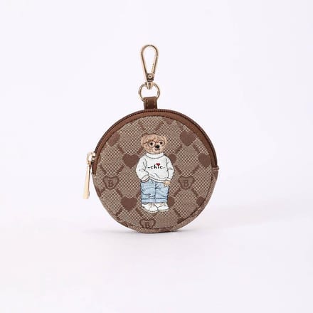 Portemonnee rond met rits - Beige monogram - Teddybeer - B-loved