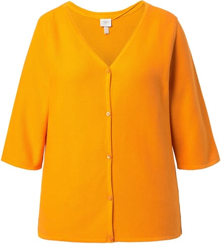 Ulla Popken - Dames - Vest 3/4 mouwen biologisch katoen - Mango - Maat 46+