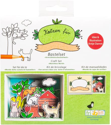 Fridolin luciferdoosje knutselset katten familie miniatuur cadeau.
