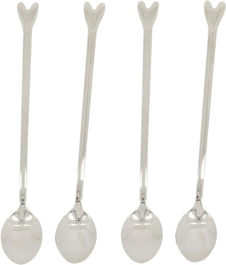 Zusss Set Van 4 Lange Lepels Hartje Zilver - Metaal - Zilver - 17Cm