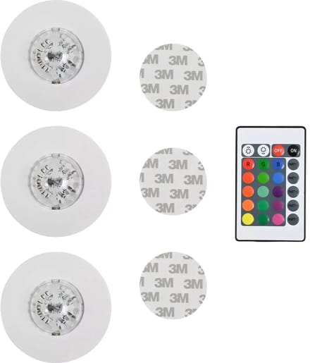 Benson LED disco party licht - RGB LED - afstandsbediening - 3 stuks - ø 80 mm - IP20