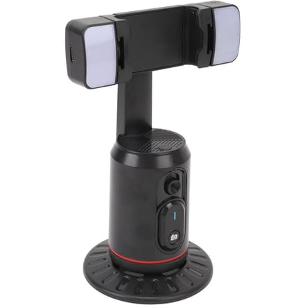 Auto Tracking Telefoonhouder 360 Graden Slimme Bewegende Telefoonstandaard met Afstandsbediening 2 Invullicht voor Live black