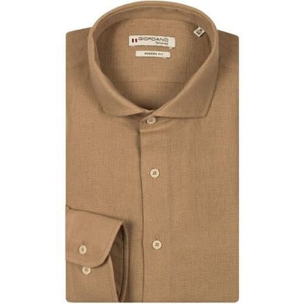 Giordano Overhemd Row Plain Structured Cotton Cutaway Collar Zand / male
