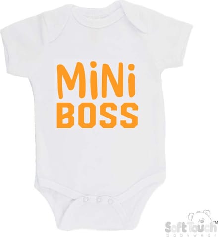 100% Katoenen Romper "Mini Boss" Unisex Katoen Wit/mosterd Maat 62/68