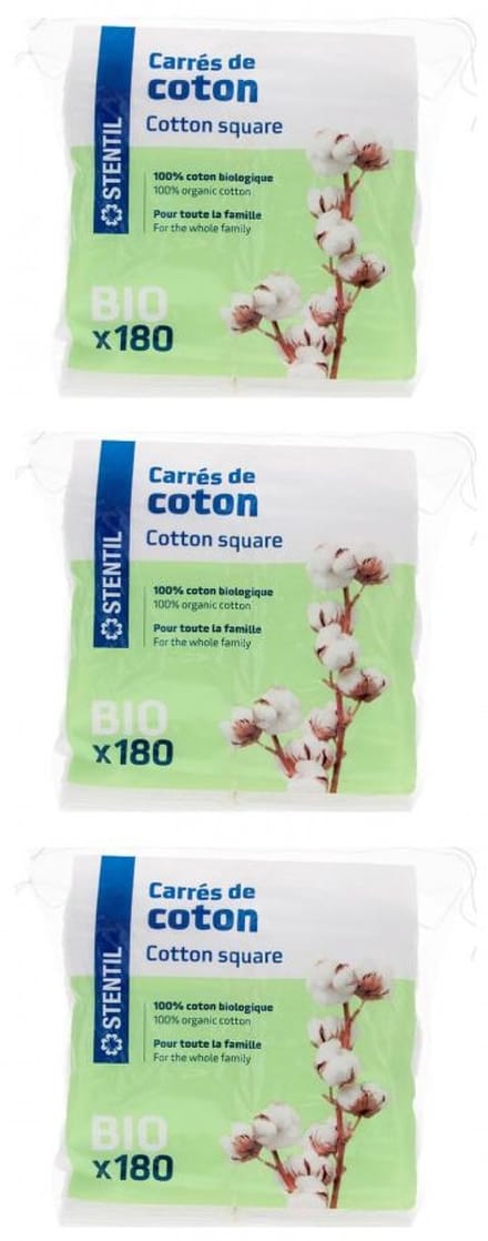 Stentil Biologische Wattenvierkantjes Set van 3 x 180 stuks